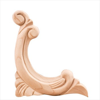 Hardware Resources PAPL-12-LRW: 3-3/4" x 5/16" x 4-1/2" Left Corner Acanthus Applique - Rubberwood