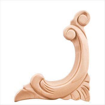 Hardware Resources PAPL-12-RRW: 3-3/4" x 5/16" x 4-1/2" Right Corner Acanthus Applique - Rubberwood