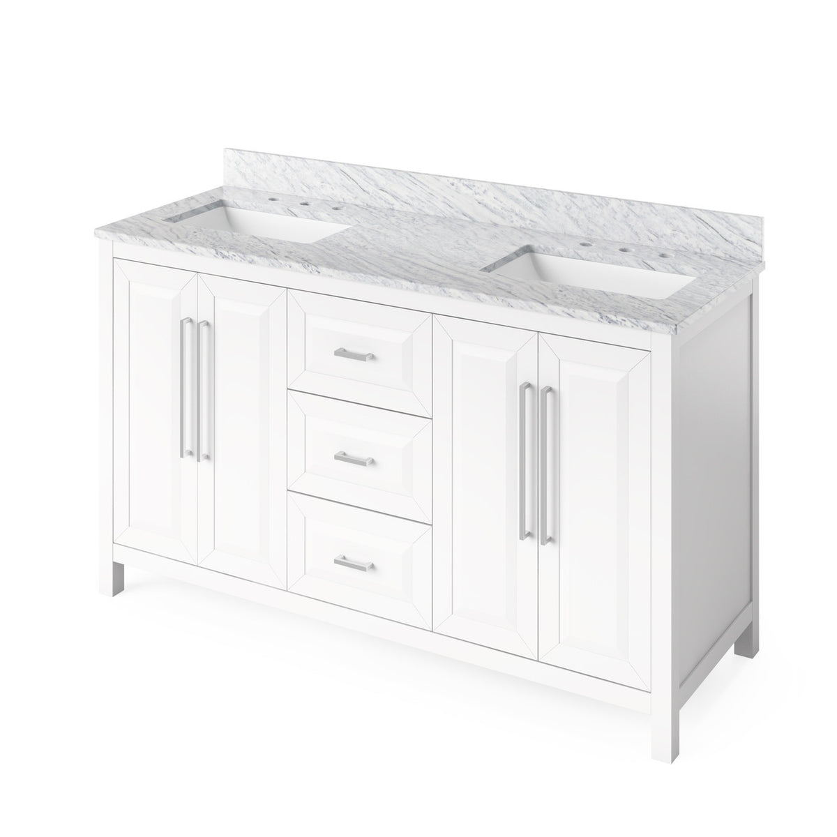 Jeffrey Alexander 60" Cade Double Bowl Vanity - White Cabinet with White Carrara Marble Top