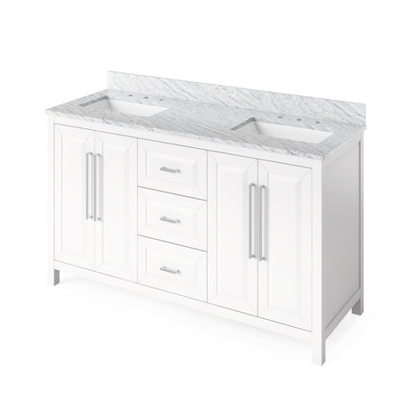 Jeffrey Alexander 60" Cade Double Bowl Vanity - White Cabinet with White Carrara Marble Top