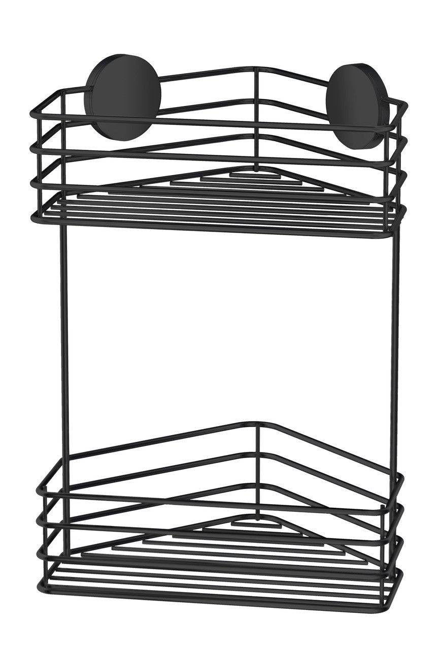 Smedbo BB1203: Beslagsboden Wall-Mount Double Corner Shower Basket (self - adhesive) - Matte Black