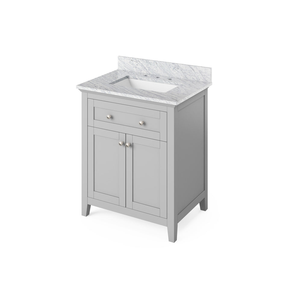 Jeffrey Alexander 30" Chatham Single Bowl Vanity - Grey Cabinet with White Carrara Marble Top