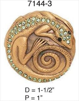 Edgar Berebi 7144/3: 1-1/2" Flora & Fauna Lizard Cabinet Knob - Swarovski Crystal/Museum Gold Plate
