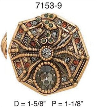 Edgar Berebi 7153/9: 1/5/8" Flora & Fauna Cabinet Knob - Swarovski Crystal/Museum Gold Plate