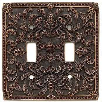 Edgar Berebi 7517/2: Double Toggle Switch Plate - Swarovski Crystal/Museum Gold Plate