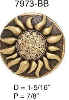 Edgar Berebi 7973bb: 1-5/16 Flora & Fauna Sunflower Cabinet Knob - Swarovski Crystal/Burnished Brass
