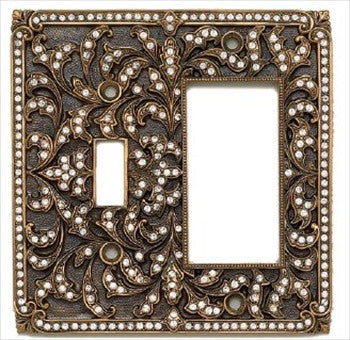 Edgar Berebi 7999/1: Single Toggle/Single Rocker Switch Plate - Swarovski Crystal/Museum Gold Plate