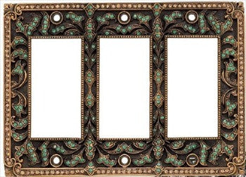 Edgar Berebi 8001/3: Triple Rocker Switch Plate - Swarovski Crystal/Museum Gold Plate
