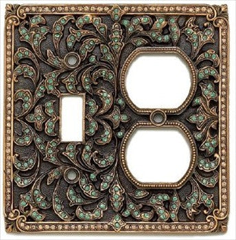 Edgar Berebi 8002/3: Single Toggle/Single Duplex Switch Plate - Swarovski Crystal/Museum Gold Plate