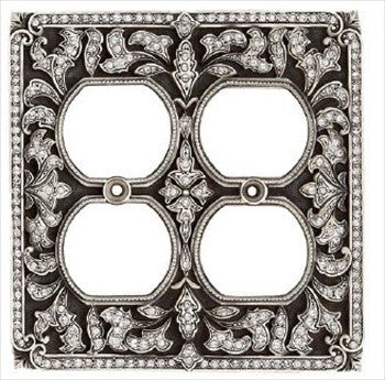 Edgar Berebi 8004ms: Double Duplex Switch Plate - Swarovski Crystal/Matte Sterling Silver