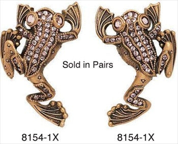 Edgar Berebi 8154/1x: 2-1/8 Flora & Fauna Tree Frog Cabinet Knob (pair) - Swarovski Crystal/Museum Gold Plate