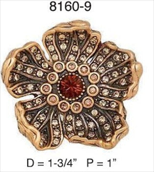 Edgar Berebi 8160/9: 1-3/4 Flora & Fauna Floral Cabinet Knob - Swarovski Crystal/Museum Gold Plate