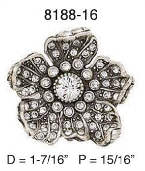 Edgar Berebi 8188/16: 1-7/16 Flora & Fauna Floral Cabinet Knob - Swarovski Crystal/Burnished Silver Plate