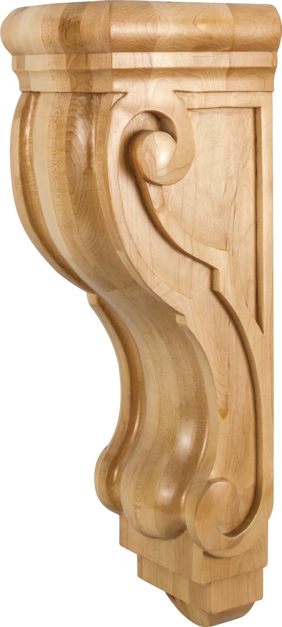Hardware Resources CORQ-3MP: 6-3/4" x 7-5/8" x 22" Scrolled Corbel - Maple