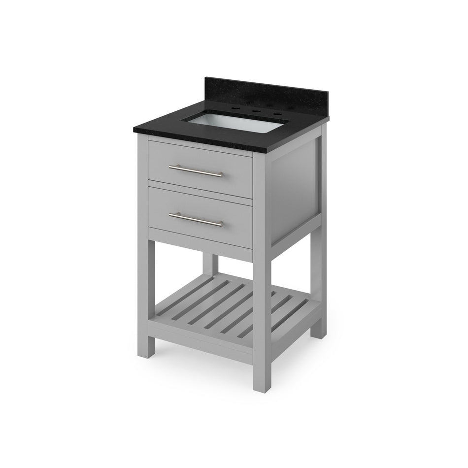 Jeffrey Alexander 24" Wavecrest Single Bowl Vanity - Grey Cabinet with Black Granite Top