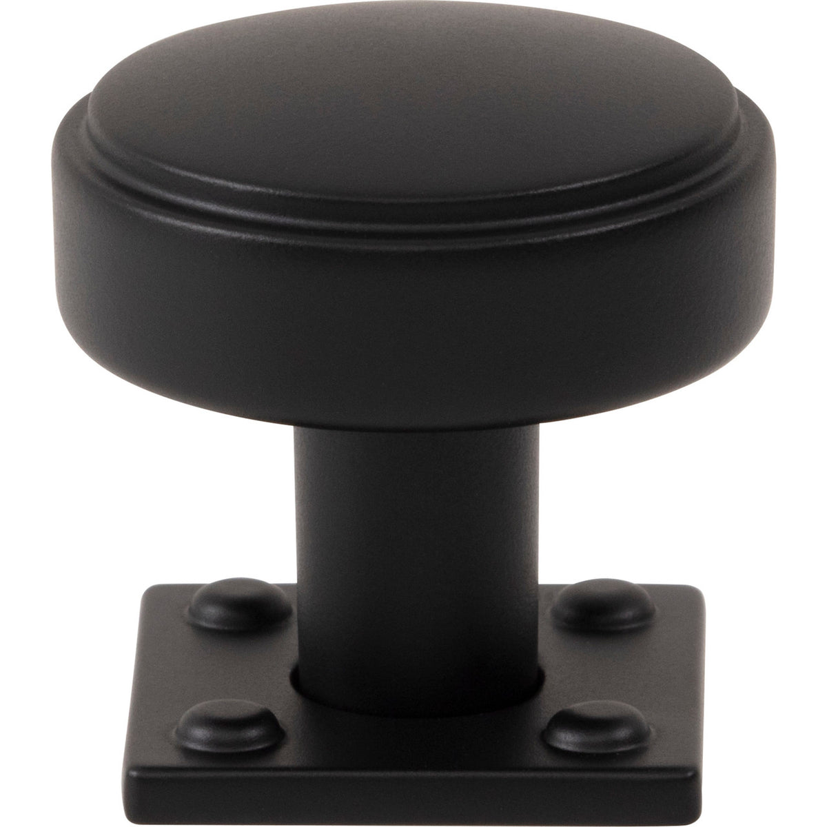 Atlas A540-BL: 1-1/4"  Benning Round Cabinet Knob w/Backplate - Matte Black