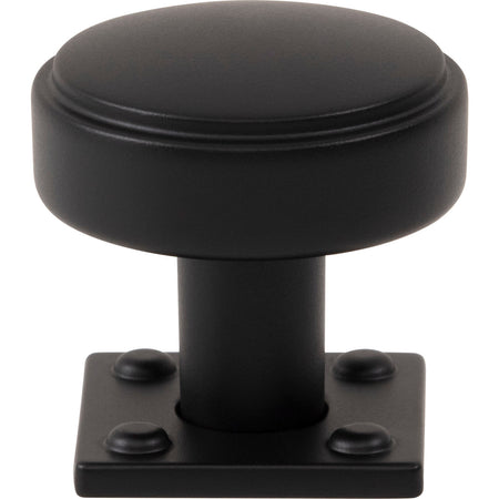 Atlas A540-BL: 1-1/4"  Benning Round Cabinet Knob w/Backplate - Matte Black