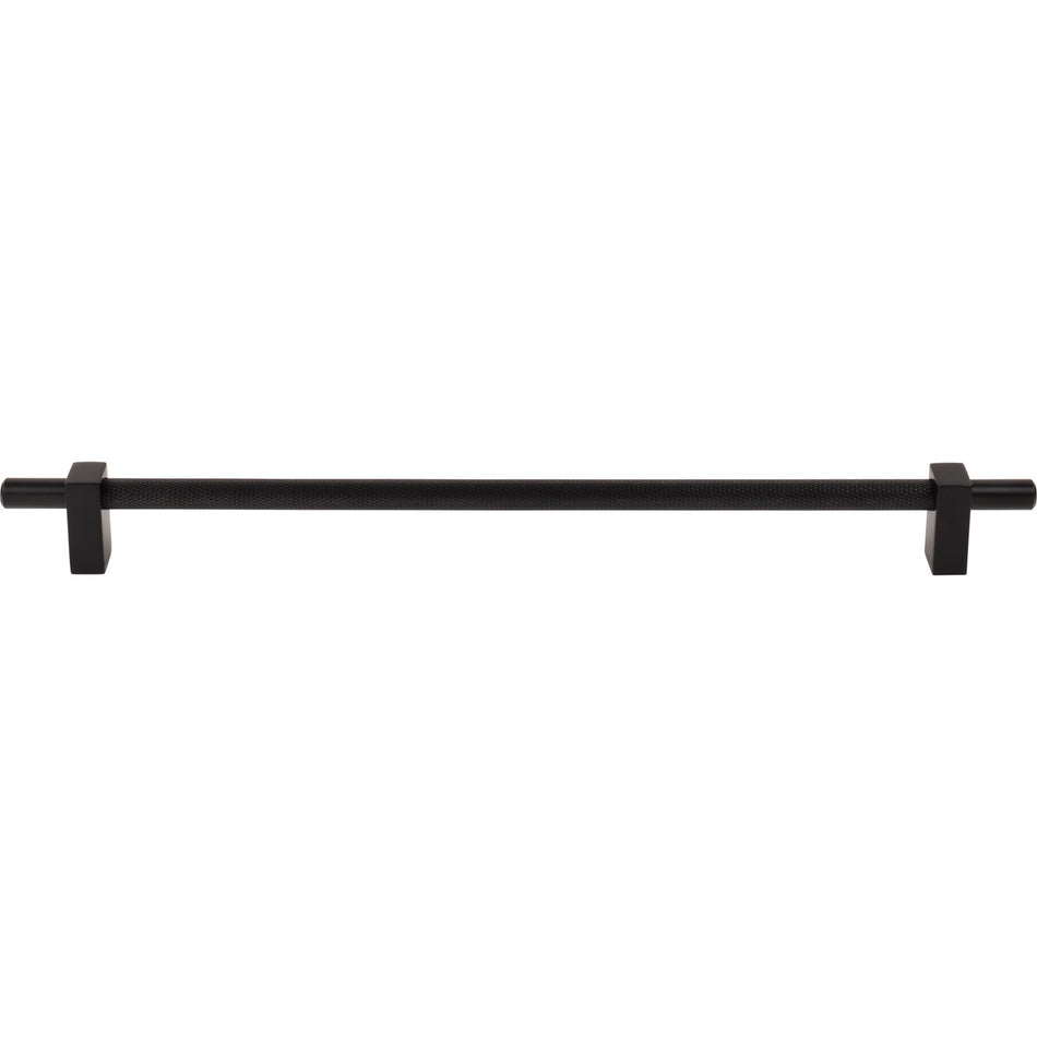 Jeffrey Alexander 598-305MB: 305mm cc Larkin Knurled Center Bar Cabinet Pull - Matte Black