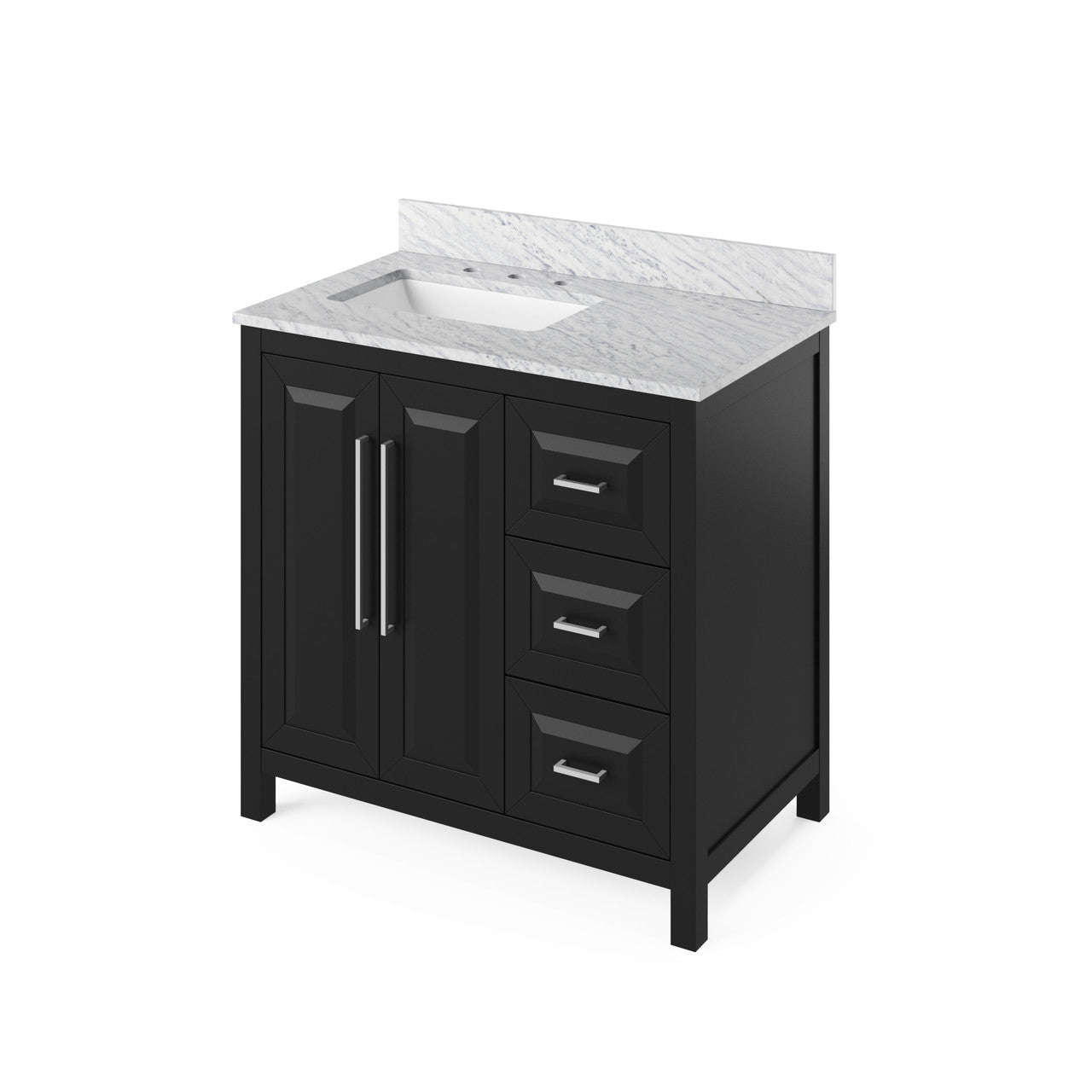 Jeffrey Alexander 36" Cade Single Bowl Vanity - Black Cabinet with White Carrara Marble Top