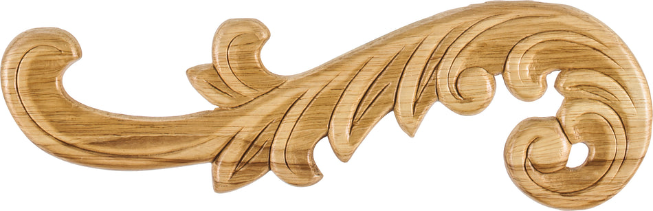 Hardware Resources PAPL-05-LRW: 10-1/2" x 5/16 x 3-1/4" Curved Applique (left) - Rubberwood
