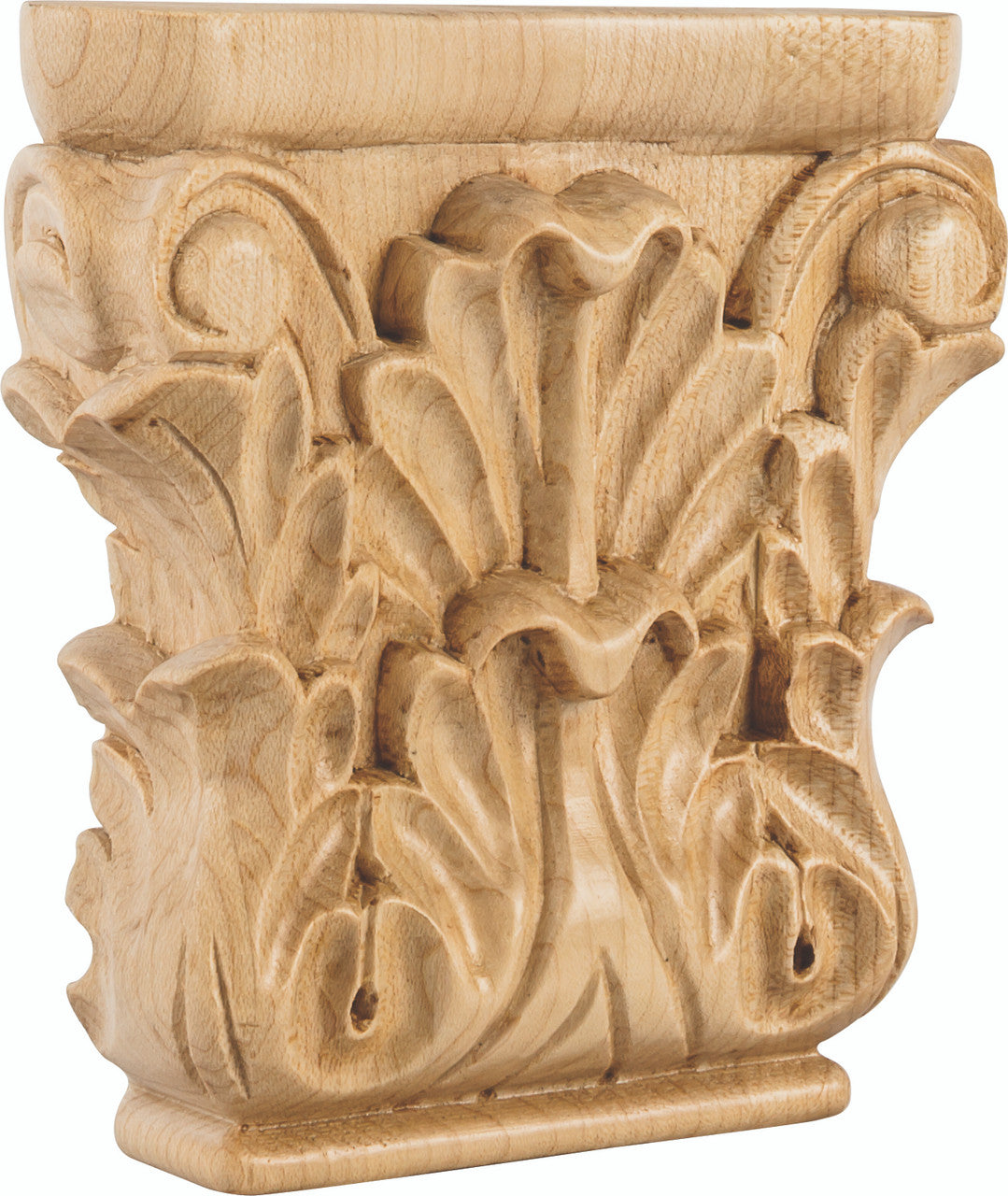 Hardware Resources CAP2RW: 4-3/4" x 1-1/4" x 4-3/4" Acanthus Capital - Rubberwood