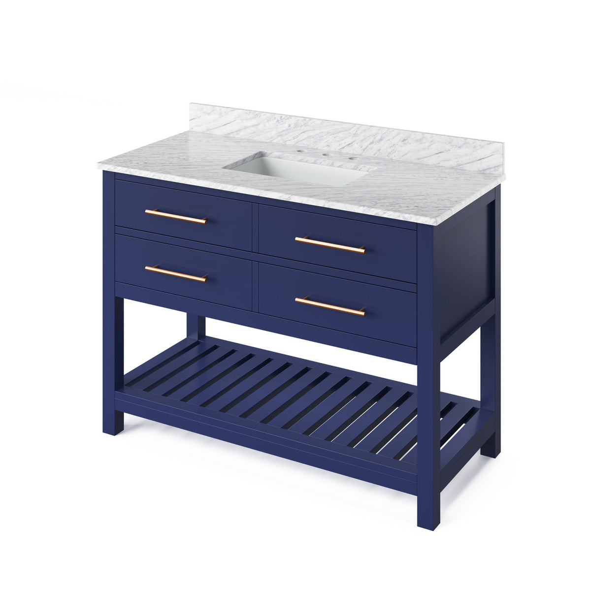 Jeffrey Alexander 48" Wavecrest Single Bowl Vanity - Hale Blue Cabinet with White Carrara Marble Top