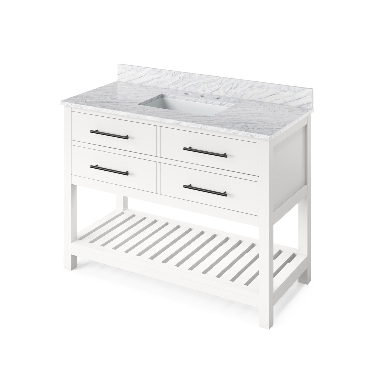 Jeffrey Alexander 48" Wavecrest Single Bowl Vanity - White Cabinet with White Carrara Marble Top