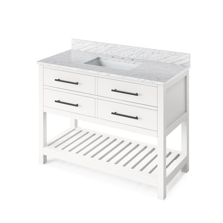 Jeffrey Alexander 48" Wavecrest Single Bowl Vanity - White Cabinet with White Carrara Marble Top