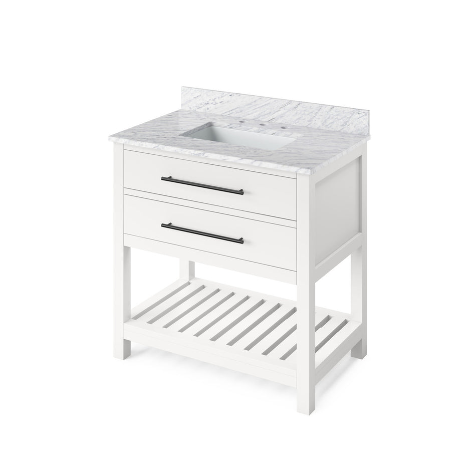 Jeffrey Alexander 36" Wavecrest Single Bowl Vanity - White Cabinet with White Carrara Marble Top