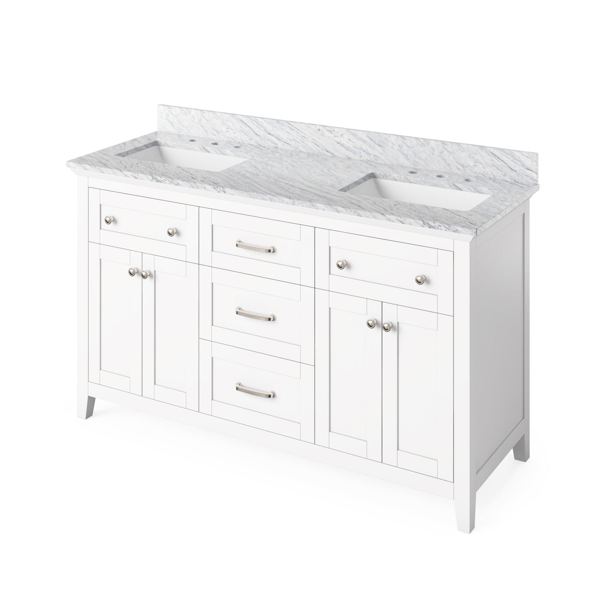 Jeffrey Alexander 60" Chatham Double Bowl Vanity - White Cabinet with White Carrara Marble Top