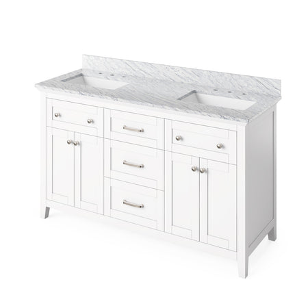 Jeffrey Alexander 60" Chatham Double Bowl Vanity - White Cabinet with White Carrara Marble Top