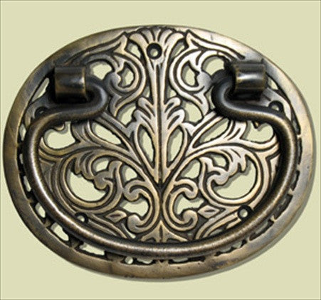 Handcrafted Hardware HBA2010: 4-7/8" Bail Pull w/Filgree - Unlacquered Antique Brass