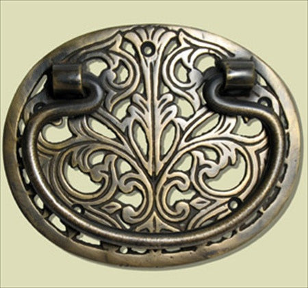 Handcrafted Hardware HBA2010: 4-7/8" Bail Pull w/Filgree - Unlacquered Antique Brass