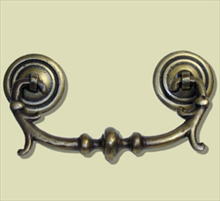 Handcrafted Hardware HBA7012: 4" Bail Pull w/Round Rosette - Unlacquered Antique Brass
