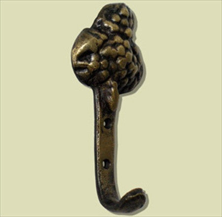 Handcrafted Hardware HHK7012: 2-1/4" Hook w/Grapes - Unlacquered Antique Brass