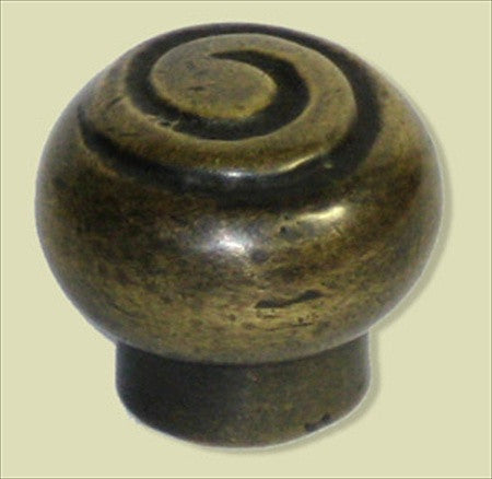 Handcrafted Hardware HKN1010: 1" Spiral Knob - Unlacquered Antique Brass