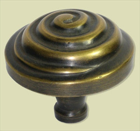 Handcrafted Hardware HKN1014: 2" Spiral Knob - Unlacquered Antique Brass