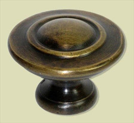 Handcrafted Hardware HKN1032: 1-1/2" Knob w/Scribed Rings - Unlacquered Antique Brass