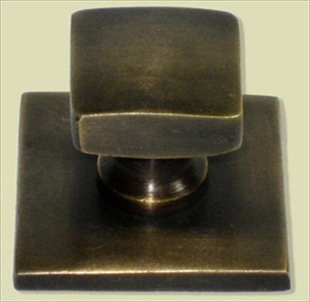 Handcrafted Hardware HKN3012: 1-1/4" Square Knob w/Large Base,  - Unlacquered Antique Brass