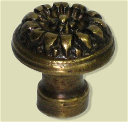 Handcrafted Hardware HKN6012: 7/8" Round Brass Floral Knob  - Unlacquered Antique Brass