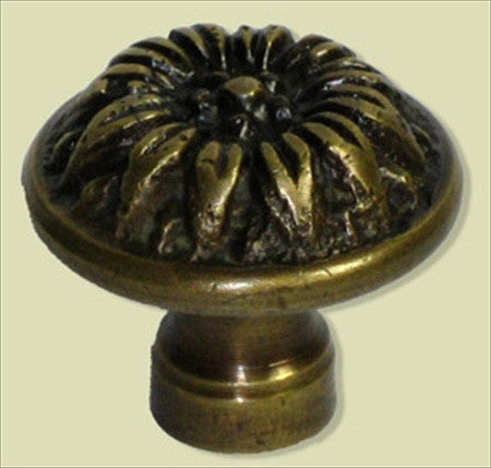 Handcrafted Hardware HKN6016: 1" Round Brass Floral Knob - Unlacquered Antique Brass