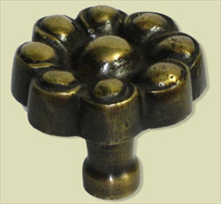 Handcrafted Hardware HKN6018: 1-3/8" Round Brass Floral Knob  - Unlacquered Antique Brass