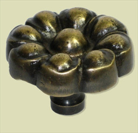 Handcrafted Hardware HKN6020: 2" Round Floral Knob - Unlacquered Antique Brass