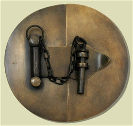 Handcrafted Hardware HLA1010: 4" Round Cabinet Latch w/Chain - Unlacquered Antique Brass