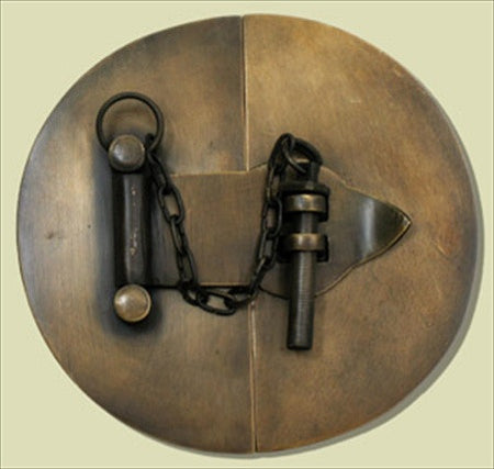 Handcrafted Hardware HLA1010: 4" Round Cabinet Latch w/Chain - Unlacquered Antique Brass
