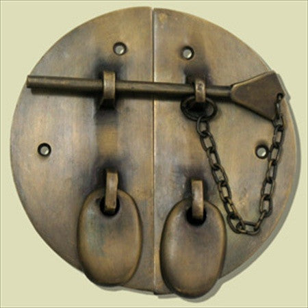 Handcrafted Hardware HLA1030: 4-1/2" Round Latch w/Chain  - Unlacquered Antique Brass
