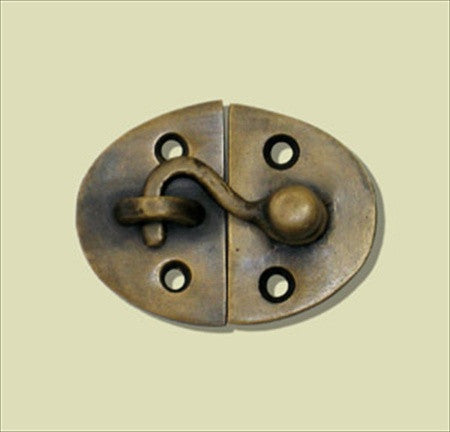 Handcrafted Hardware HLA2010: 2-1/8" Oval Latch w/Hook - Unlacquered Antique Brass