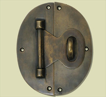 Handcrafted Hardware HLA2016: 5" Oval Latch w/Hook - Unlacquered Antique Brass
