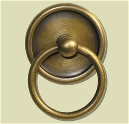 Handcrafted Hardware HRP1022: 1-5/8" Ring Pull w/Round Backplate - Unlacquered Antique Brass