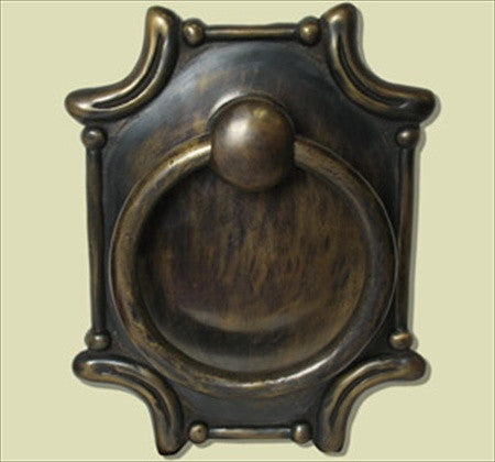 Handcrafted Hardware HRP4040: 7-1/2" Ring Pull w/Large Backplate - Unlacquered Antique Brass